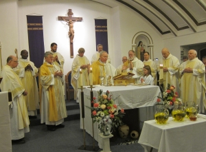 Bishop Edward Burns celebrates the annual Chrism Mass with Diocese of Juneau priests at the Cathedral of the Nativity of the Blessed Virgin Mary in Juneau, March 8th, 2013.