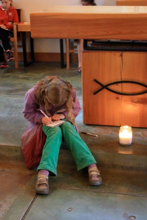 Journaling time in the Shrine chapel.