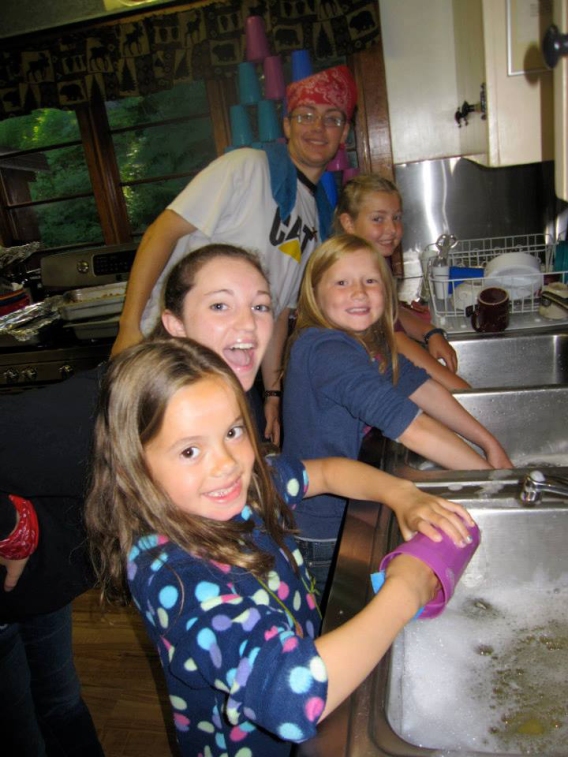 Washing dishes in the kitchen!