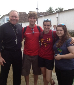 Bishop Edward Burns of the Diocese of Juneau in Rio with WYD pilgrims from Southeast Alaska.